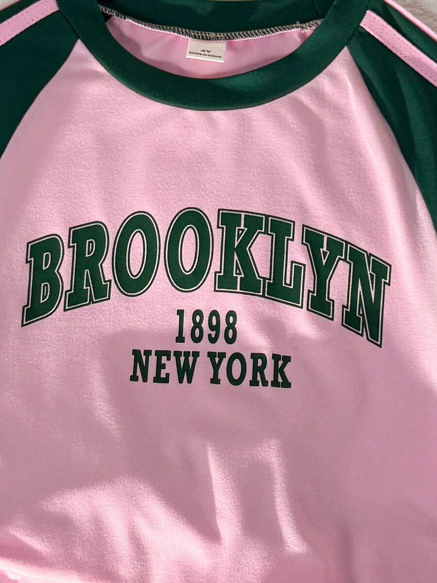 Genkimix Kids Young Girls Casual Light Sports Print Leopard Raglan T-Shirt With Cute Bow Front, Contrast Pink Knit Jersey Fabric, Y2K Retro Double Stripe Leopard Shorts Set, Suitable For Casual Activities, Street Style, Sports