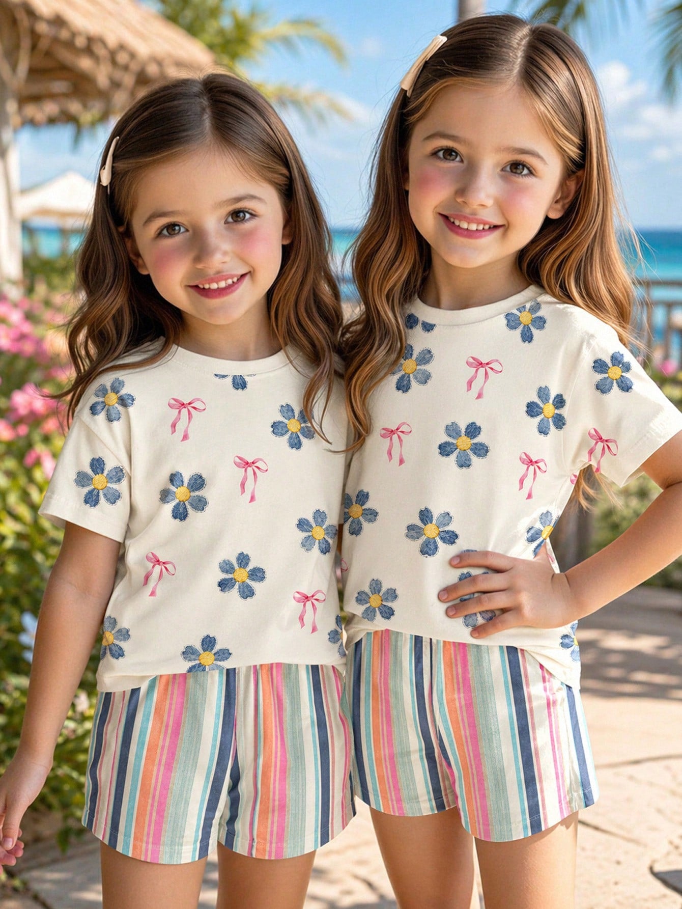 Young Girl Young Girl Casual Minimalist Short Sleeve T-Shirt And Shorts 2-Piece Set Suitable For Summer