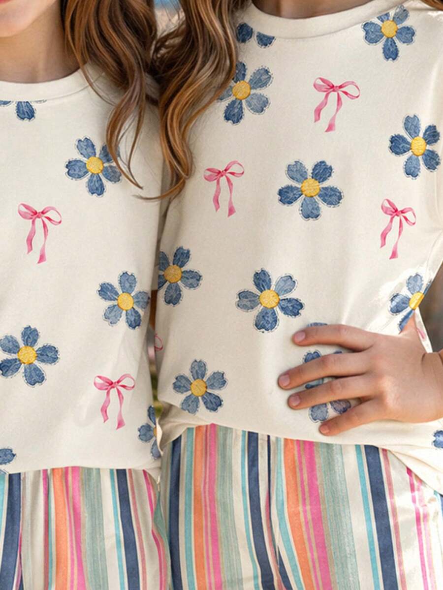 Young Girl Young Girl Casual Minimalist Short Sleeve T-Shirt And Shorts 2-Piece Set Suitable For Summer