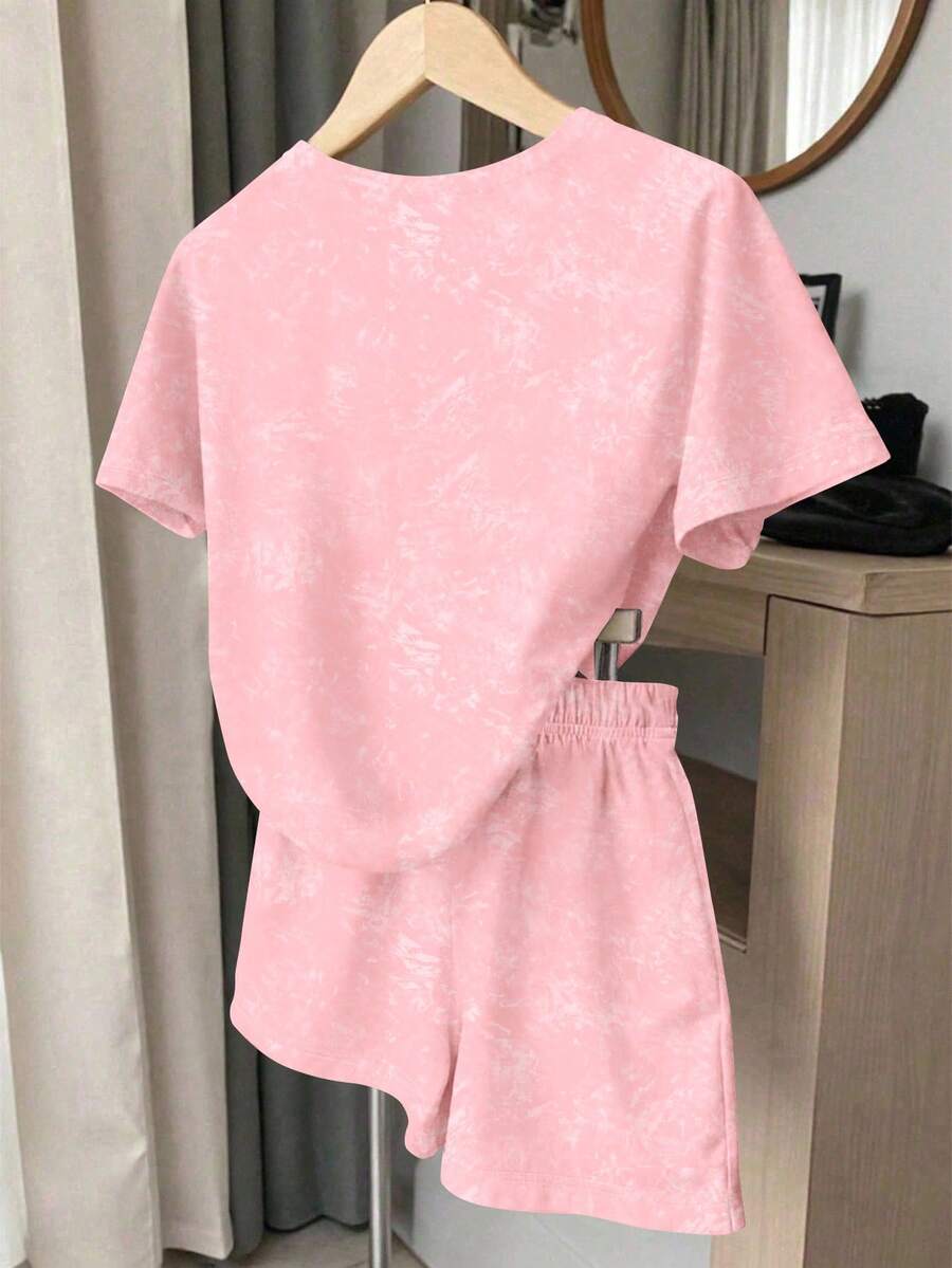 Young Girl Young Girl Casual Minimalist Short Sleeve T-Shirt And Shorts 2-Piece Set Suitable For Summer
