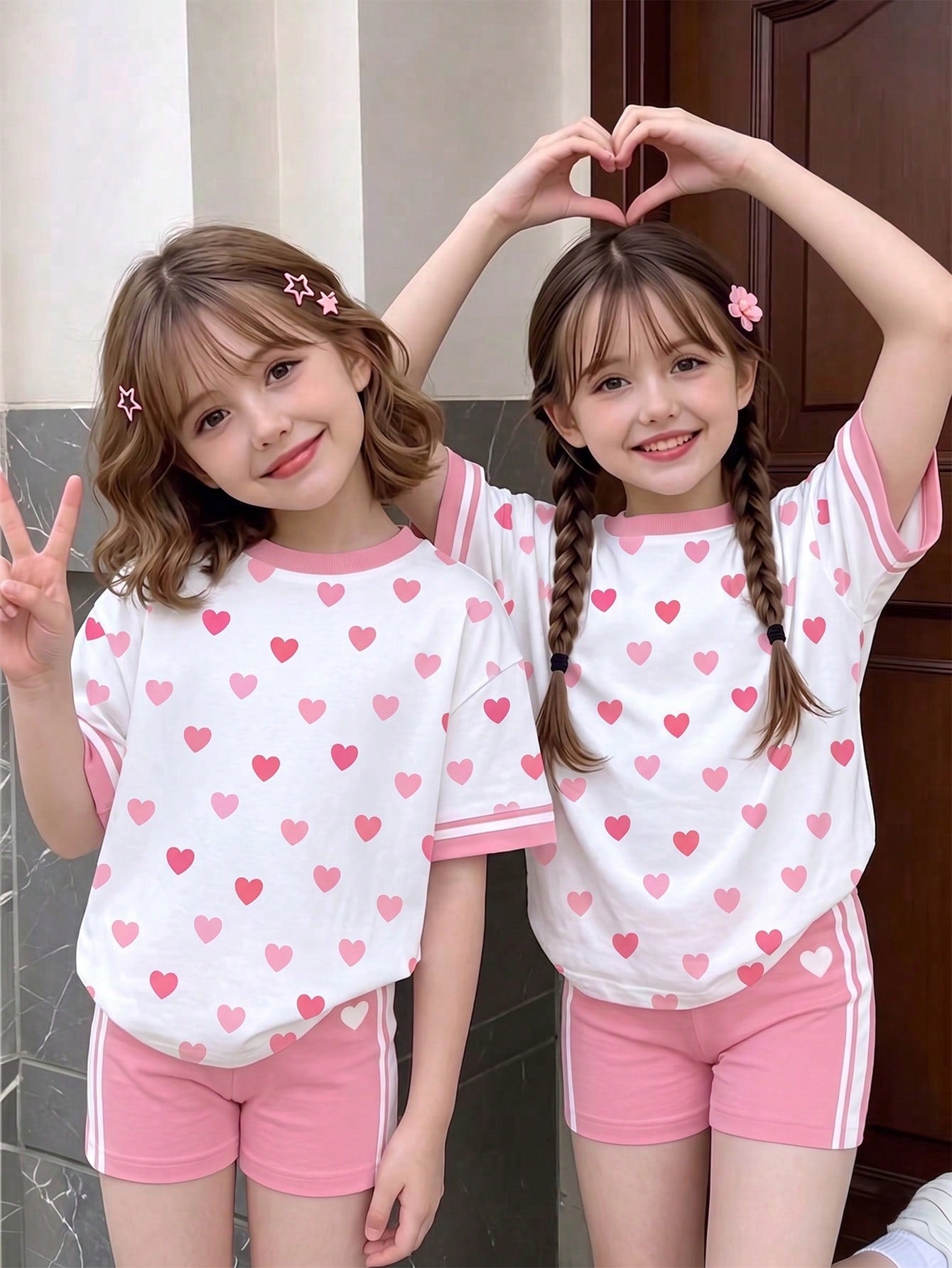 Elladie kids 2pcs/Set 4-7 Years Old Girls Toddler Outfits,Summer Cherry Bow Print Blue & White Striped Round Neck Short Sleeve T-Shirt + Shorts,Fresh Cute Style