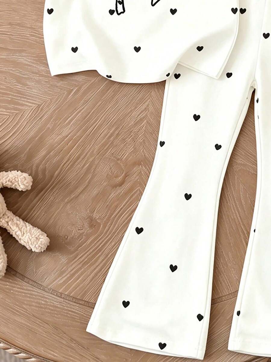 Elladie kids 2pcs/Set Young Girl Casual Butterfly Print Short Sleeve T-Shirt And Flare Pants,Cute Cartoon Graphic Fashionable Summer Clothes For School Outfit