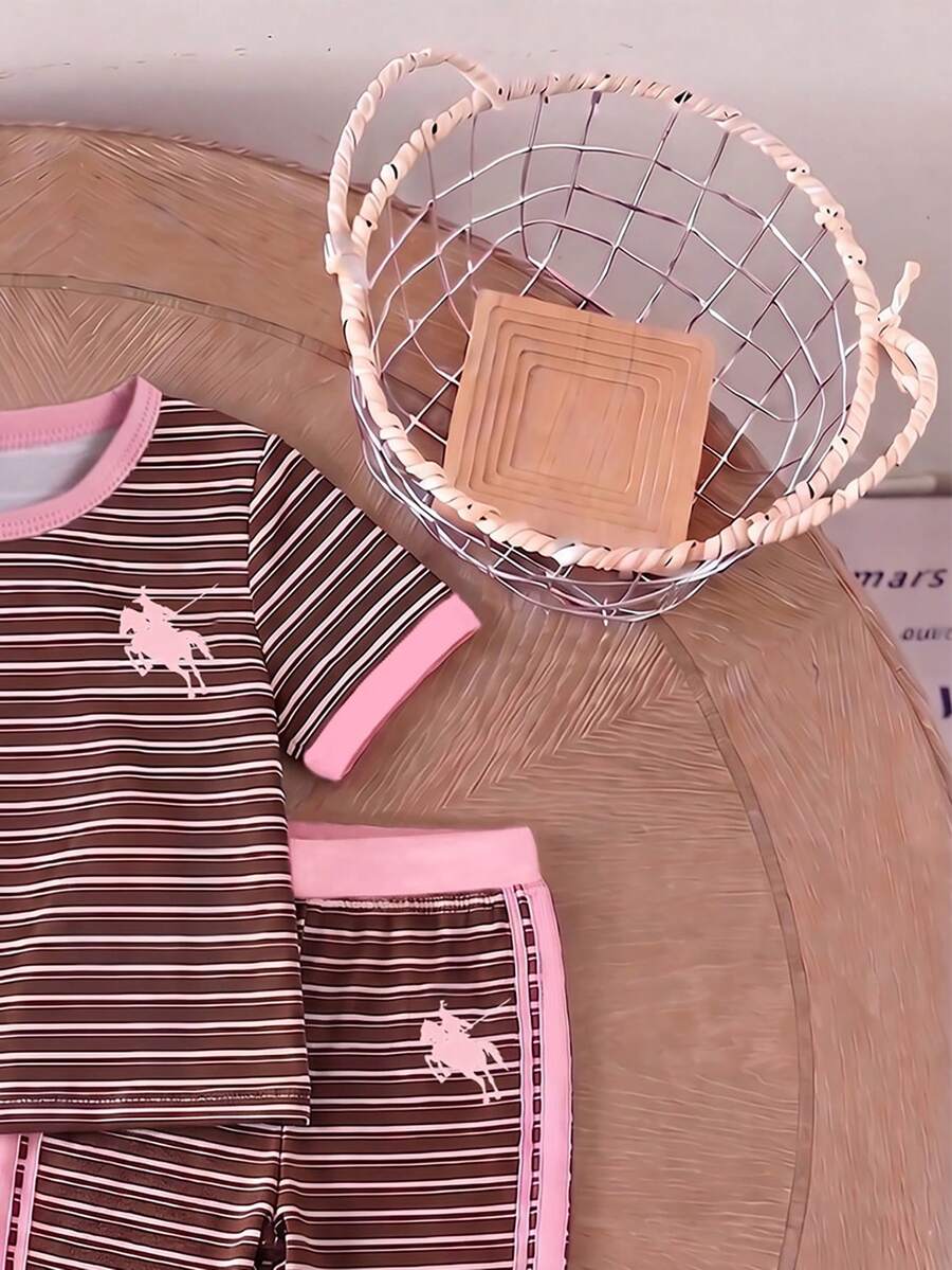 Elladie kids 2pcs/Set Young Girl Casual Butterfly Print Short Sleeve T-Shirt And Flare Pants,Cute Cartoon Graphic Fashionable Summer Clothes For School Outfit
