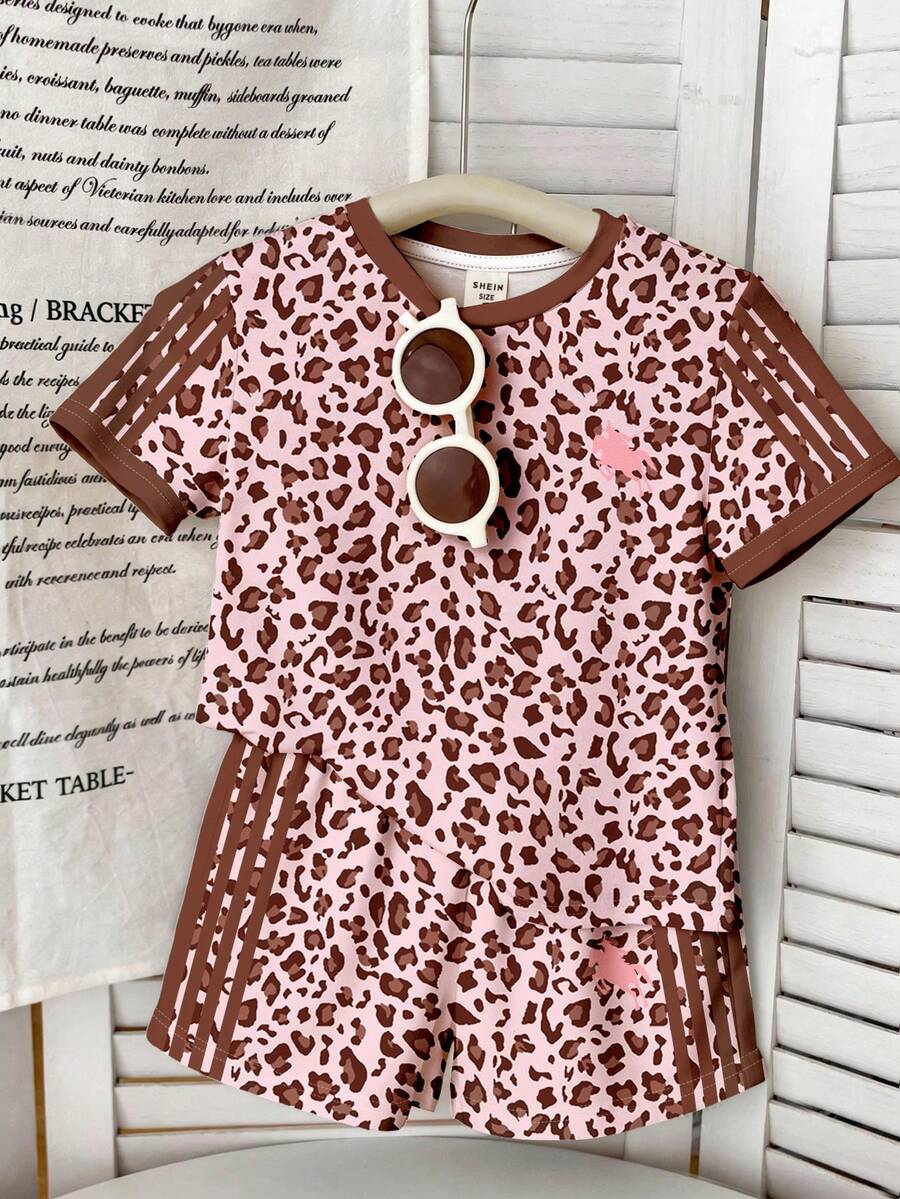 Young Girl Young Girl Casual Minimalist Short Sleeve T-Shirt And Shorts 2-Piece Set Suitable For Summer