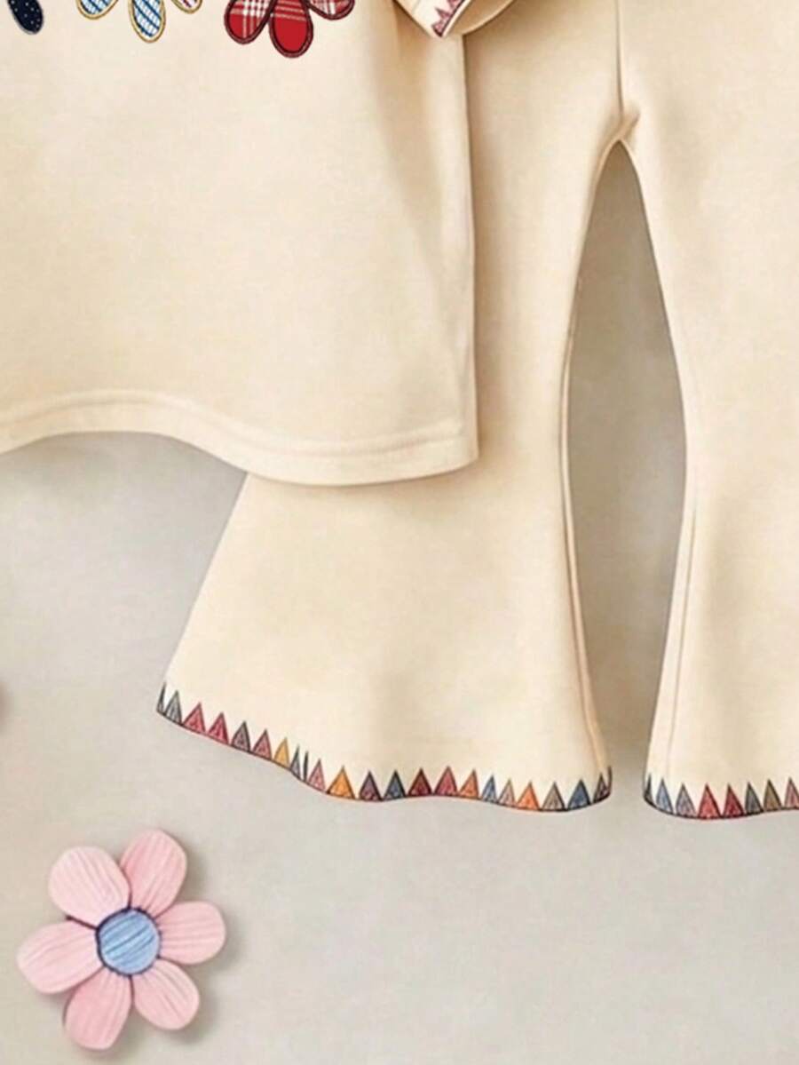 Elladie kids 2pcs/Set Young Girl Casual Butterfly Print Short Sleeve T-Shirt And Flare Pants,Cute Cartoon Graphic Fashionable Summer Clothes For School Outfit
