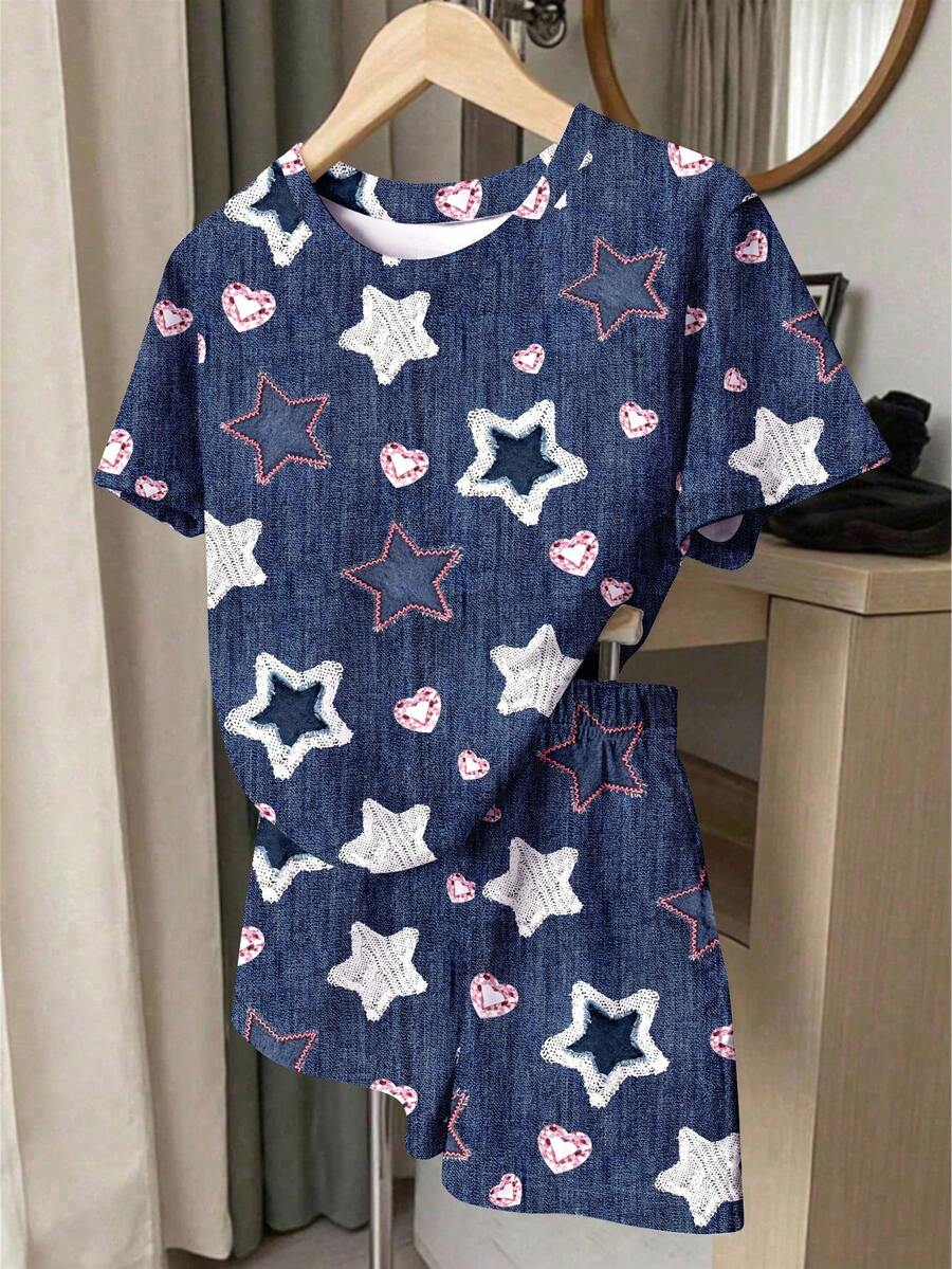 Young Girl Young Girl Casual Minimalist Short Sleeve T-Shirt And Shorts 2-Piece Set Suitable For Summer