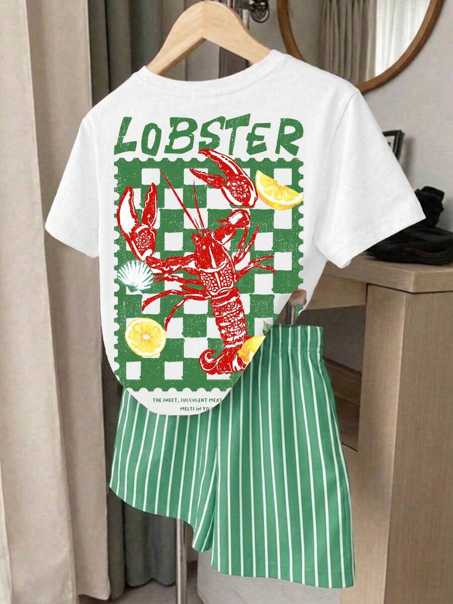 Young Girl Young Girl Casual Minimalist Short Sleeve T-Shirt And Shorts 2-Piece Set Suitable For Summer