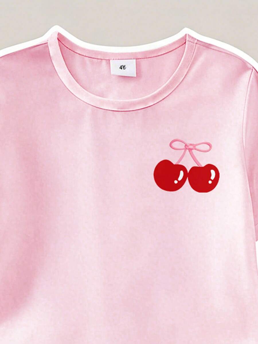 Elladie kids 2pcs/Set Young Girl Casual Butterfly Print Short Sleeve T-Shirt And Flare Pants,Cute Cartoon Graphic Fashionable Summer Clothes For School Outfit