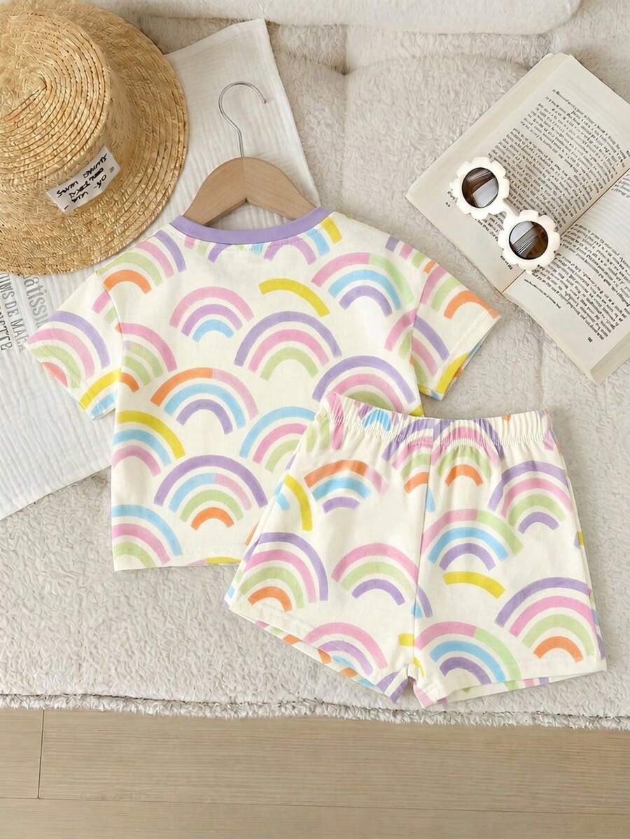 Young Girl Young Girl Casual Minimalist Short Sleeve T-Shirt And Shorts 2-Piece Set Suitable For Summer