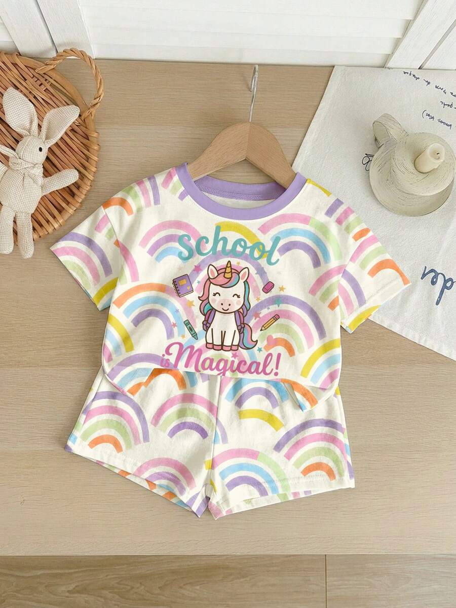 Young Girl Young Girl Casual Minimalist Short Sleeve T-Shirt And Shorts 2-Piece Set Suitable For Summer