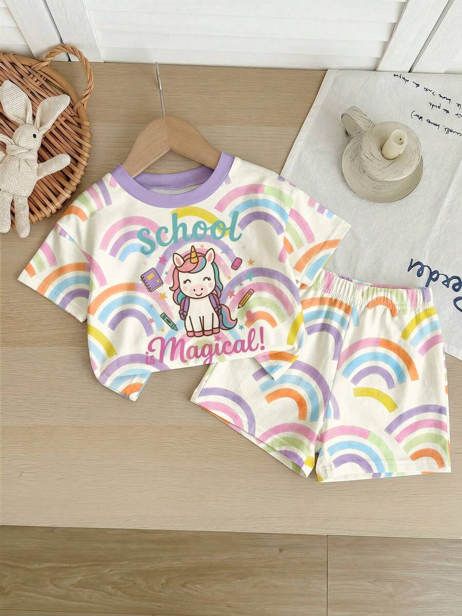 Young Girl Young Girl Casual Minimalist Short Sleeve T-Shirt And Shorts 2-Piece Set Suitable For Summer