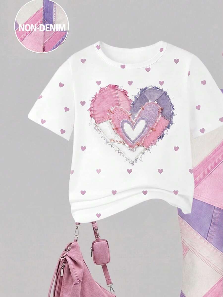 Elladie kids 2pcs/Set Young Girl Casual Butterfly Print Short Sleeve T-Shirt And Flare Pants,Cute Cartoon Graphic Fashionable Summer Clothes For School Outfit