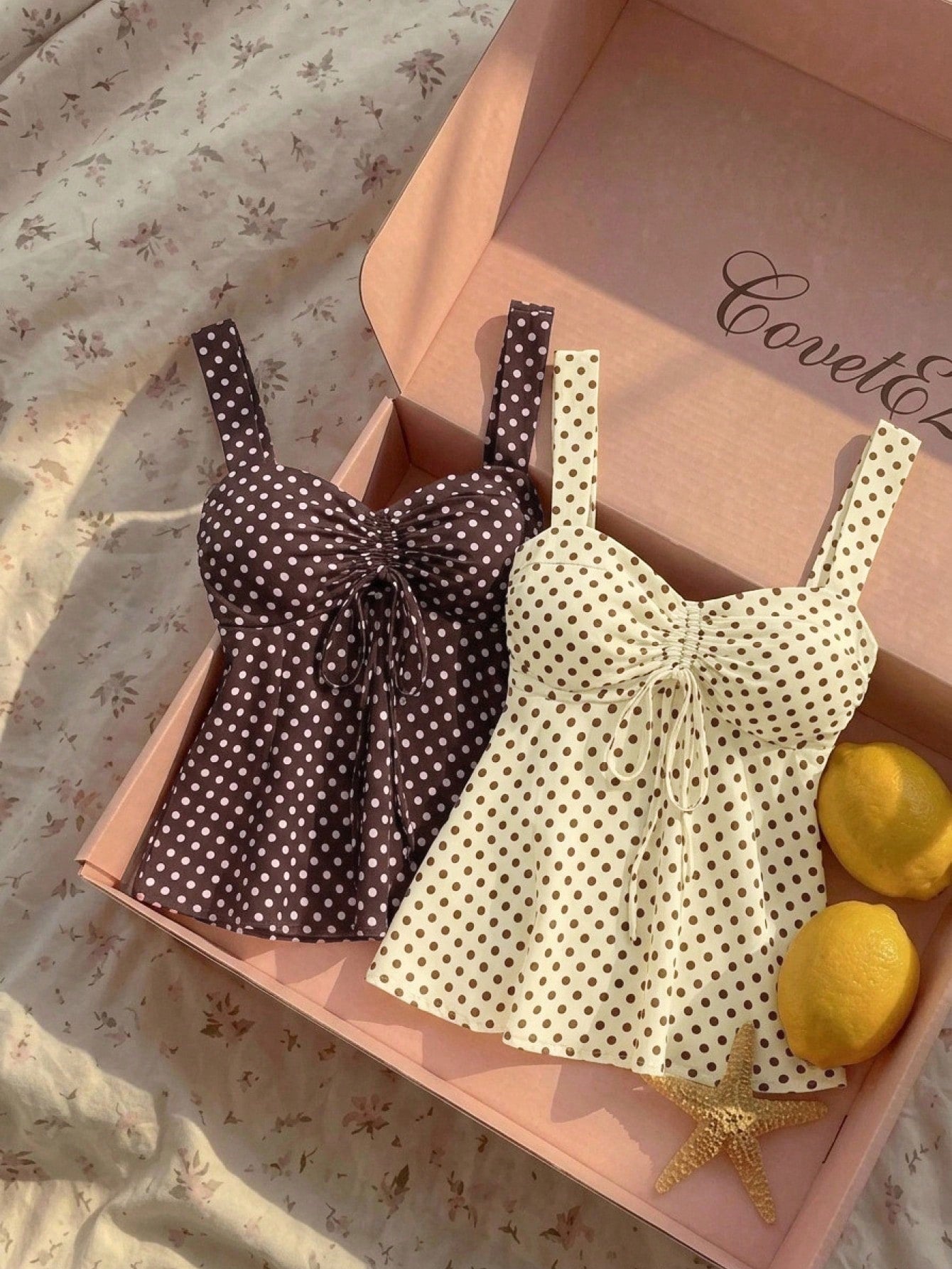 CovetEZ 2026 Spring/Summer New Women's Apparel: Black Polka Dot Cute Casual Versatile Ruffle Drawstring Blouse/Tank Top,Summer Top
