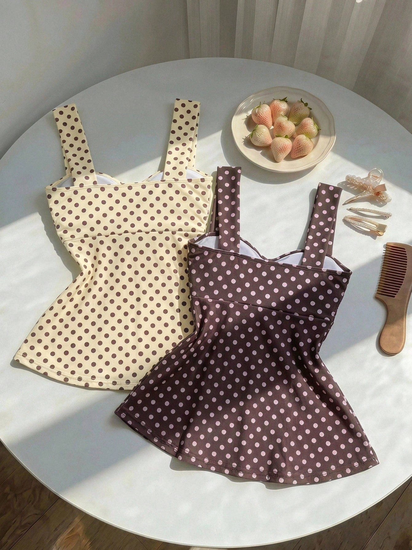 CovetEZ 2026 Spring/Summer New Women's Apparel: Black Polka Dot Cute Casual Versatile Ruffle Drawstring Blouse/Tank Top,Summer Top