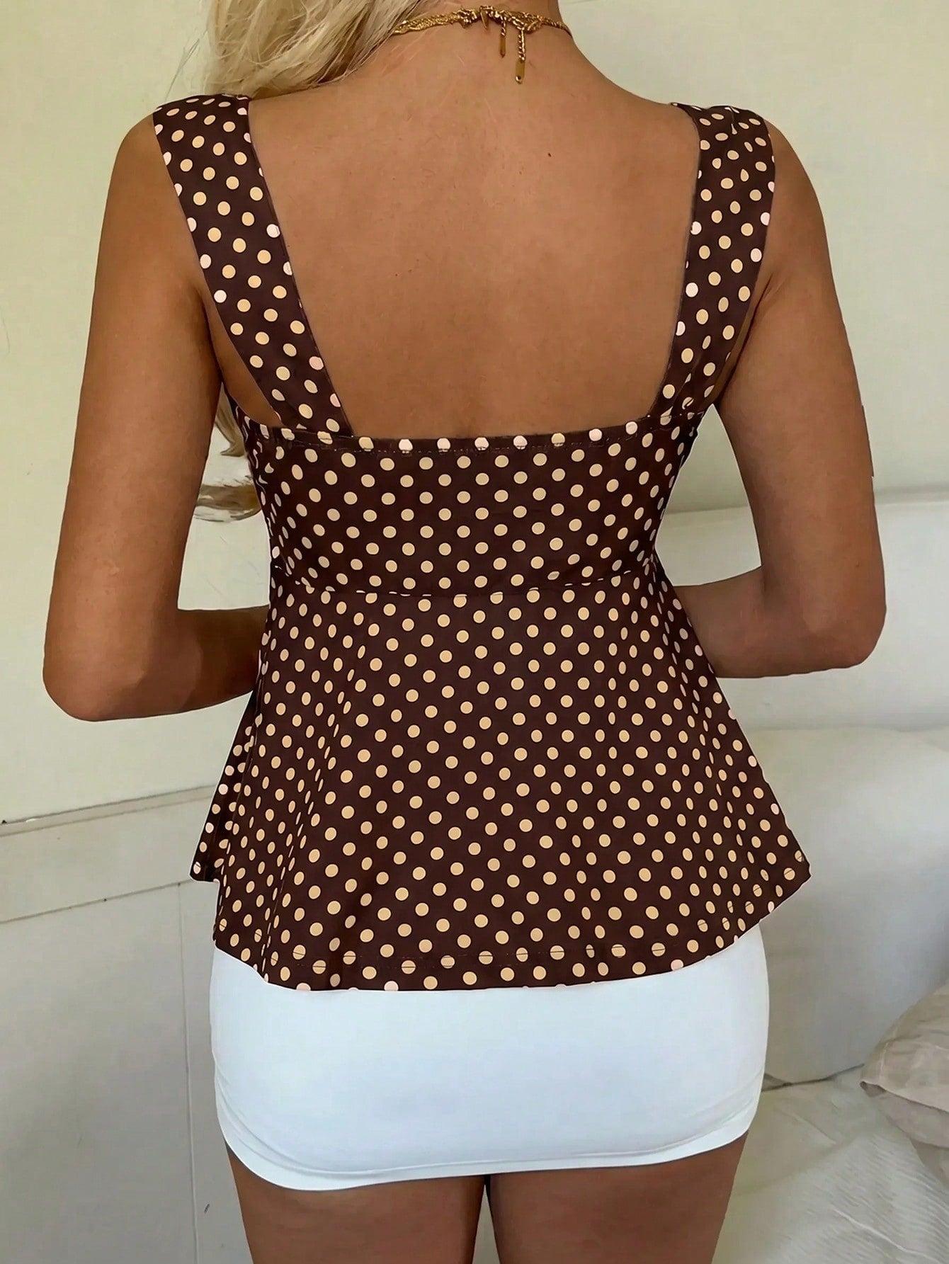 CovetEZ 2026 Spring/Summer New Women's Apparel: Black Polka Dot Cute Casual Versatile Ruffle Drawstring Blouse/Tank Top,Summer Top