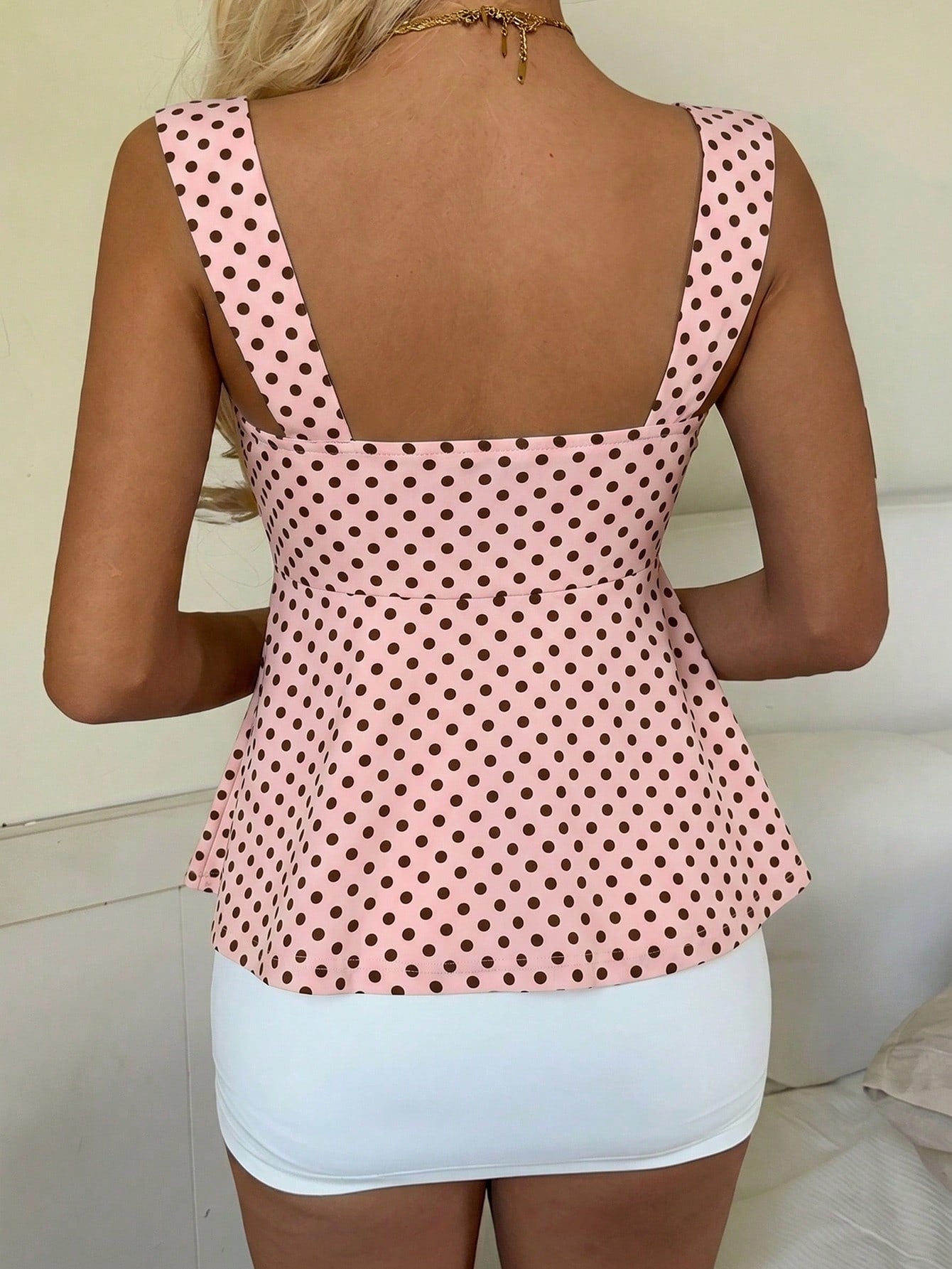 CovetEZ 2026 Spring/Summer New Women's Apparel: Black Polka Dot Cute Casual Versatile Ruffle Drawstring Blouse/Tank Top,Summer Top
