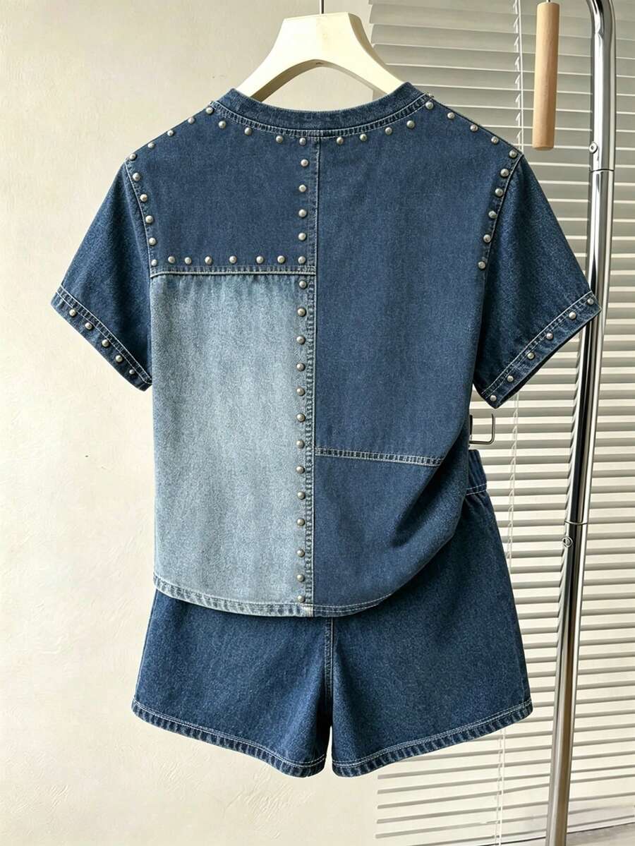 Young Girl Young Girl Casual Minimalist Short Sleeve T-Shirt And Shorts 2-Piece Set Suitable For Summer