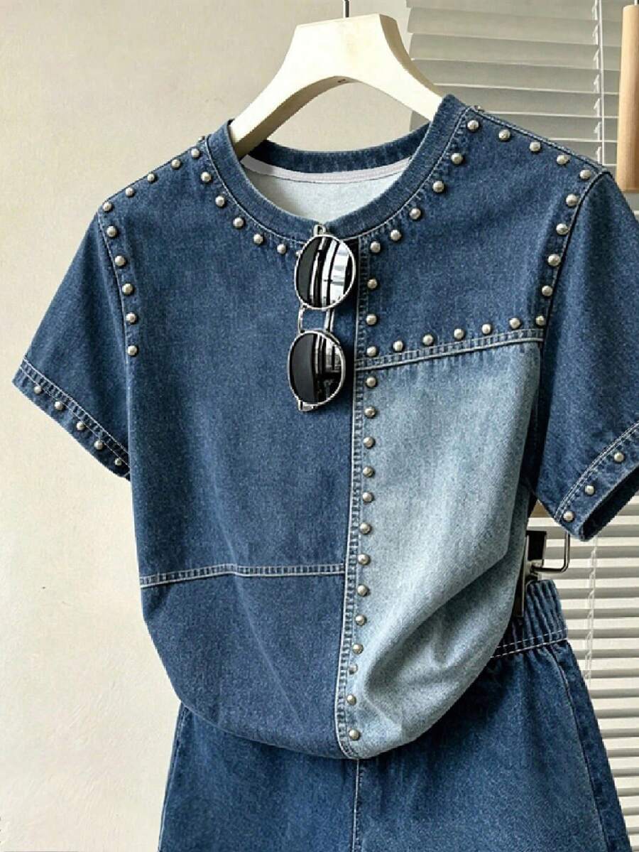 Young Girl Young Girl Casual Minimalist Short Sleeve T-Shirt And Shorts 2-Piece Set Suitable For Summer