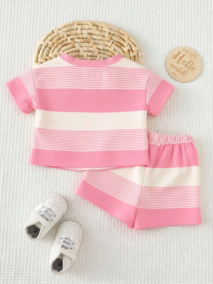 Young Girl Young Girl Casual Minimalist Short Sleeve T-Shirt And Shorts 2-Piece Set Suitable For Summer