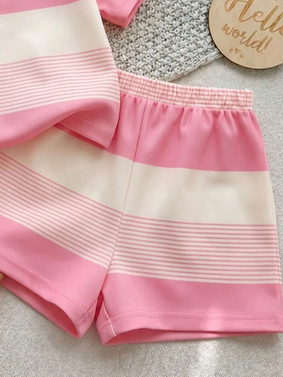 Young Girl Young Girl Casual Minimalist Short Sleeve T-Shirt And Shorts 2-Piece Set Suitable For Summer