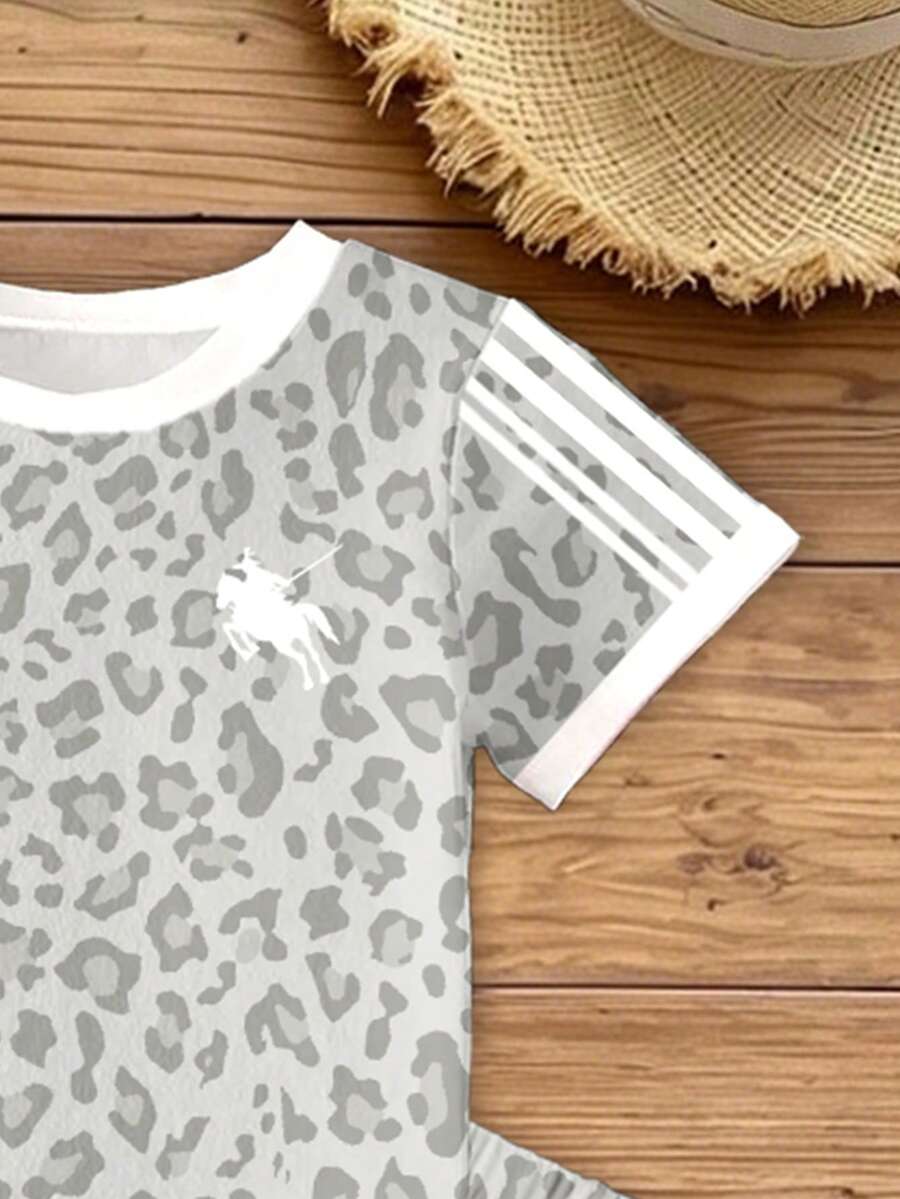 Elladie kids 2pcs/Set Young Girl Casual Butterfly Print Short Sleeve T-Shirt And Flare Pants,Cute Cartoon Graphic Fashionable Summer Clothes For School Outfit