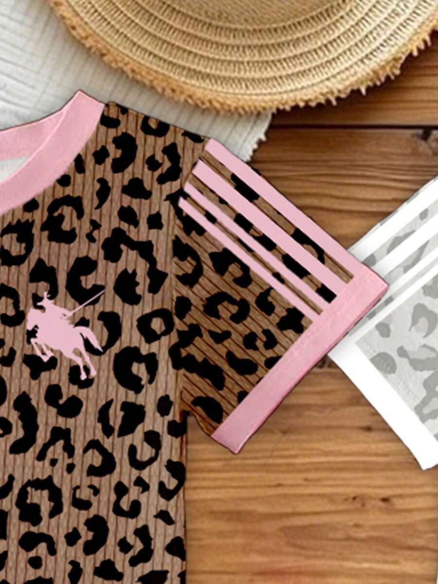 Elladie kids 2pcs/Set Young Girl Casual Butterfly Print Short Sleeve T-Shirt And Flare Pants,Cute Cartoon Graphic Fashionable Summer Clothes For School Outfit