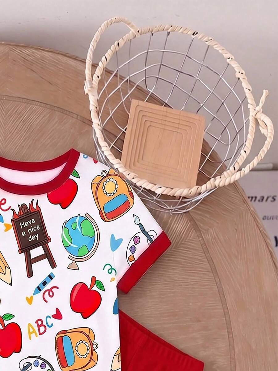 Elladie kids 2pcs/Set Young Girl Casual Butterfly Print Short Sleeve T-Shirt And Flare Pants,Cute Cartoon Graphic Fashionable Summer Clothes For School Outfit