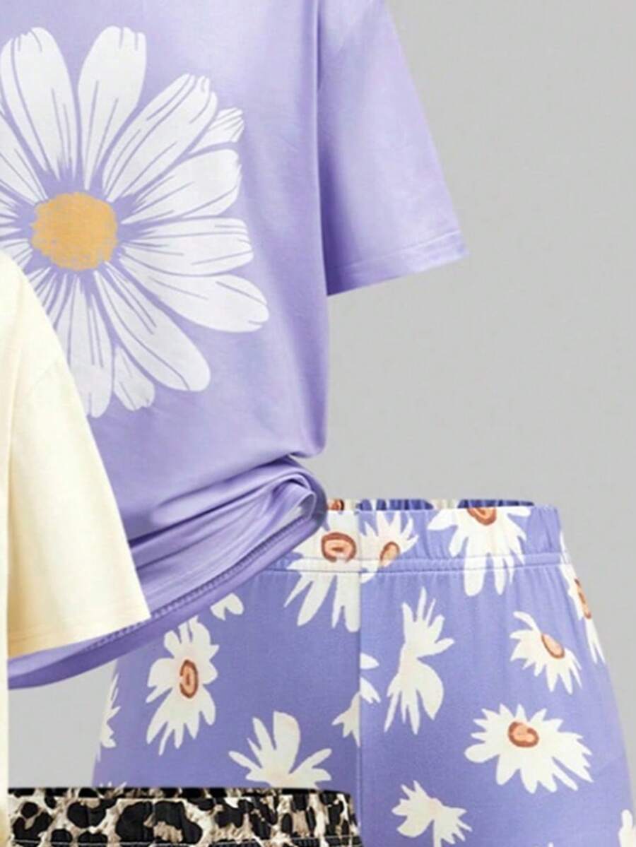 Elladie kids 2pcs/Set 4-7 Years Old Girls Toddler Outfits,Summer Cherry Bow Print Blue & White Striped Round Neck Short Sleeve T-Shirt + Shorts,Fresh Cute Style