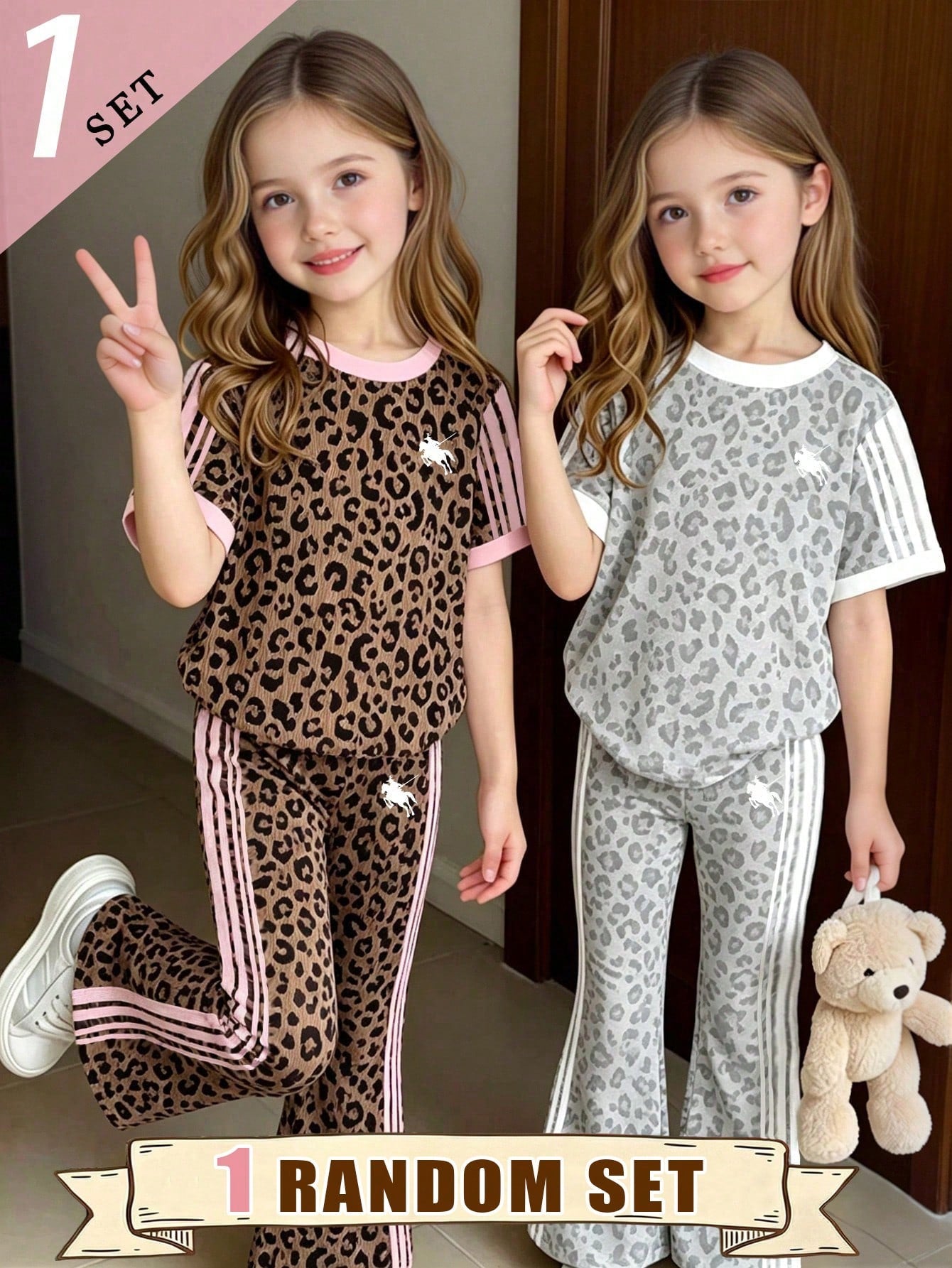 Elladie kids 2pcs/Set Young Girl Casual Butterfly Print Short Sleeve T-Shirt And Flare Pants,Cute Cartoon Graphic Fashionable Summer Clothes For School Outfit