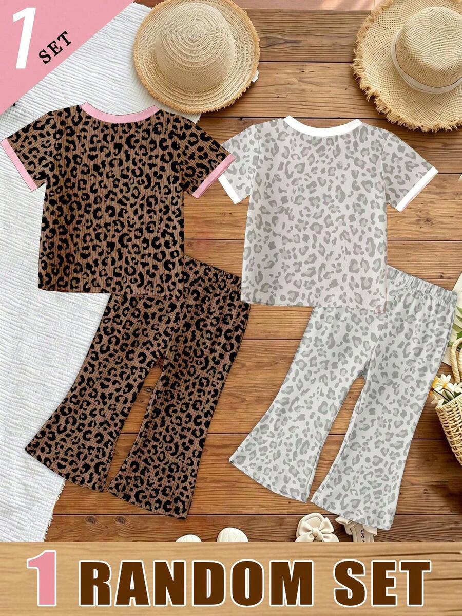 Elladie kids 2pcs/Set Young Girl Casual Butterfly Print Short Sleeve T-Shirt And Flare Pants,Cute Cartoon Graphic Fashionable Summer Clothes For School Outfit